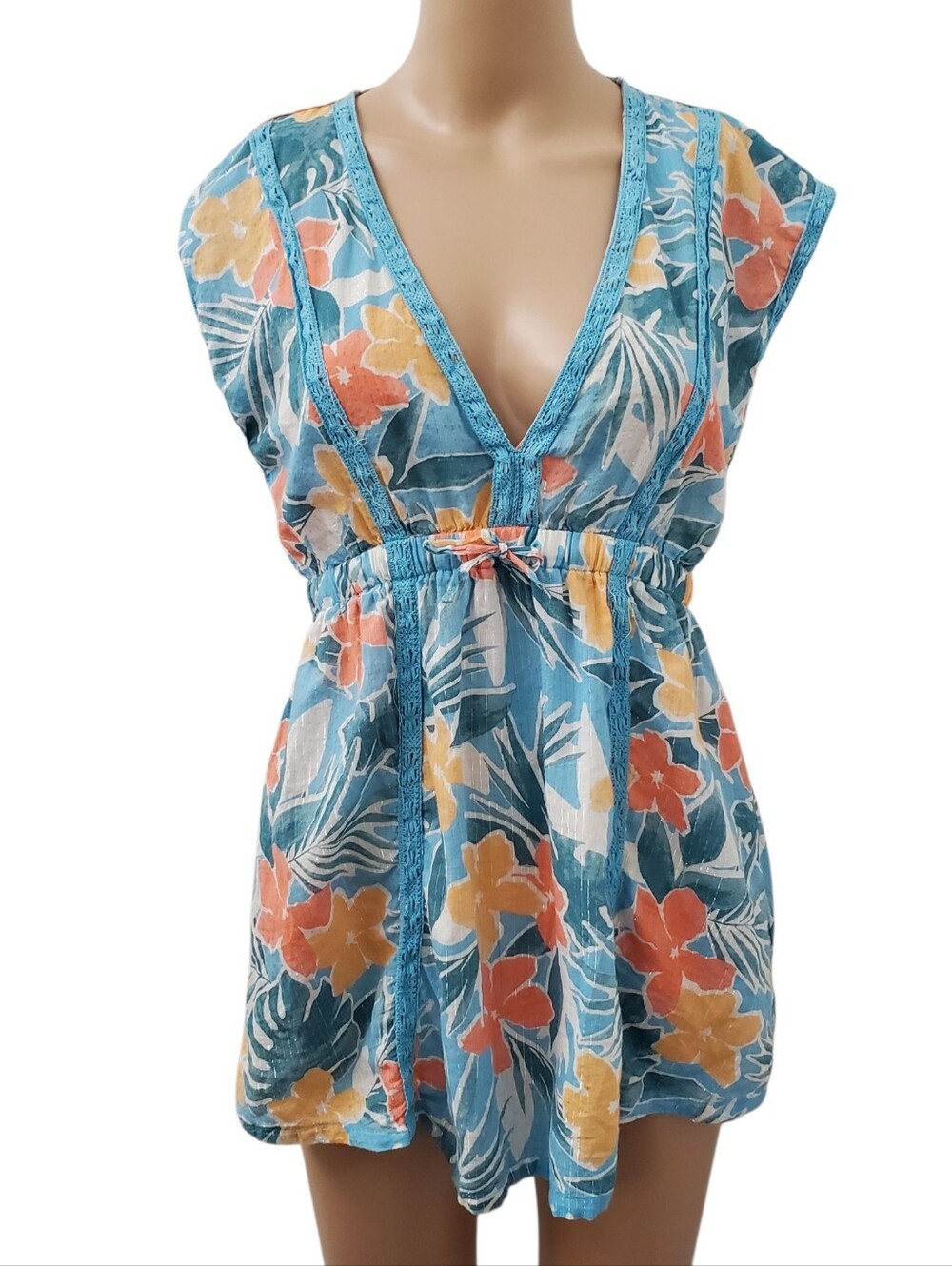 Abercrombie Kids Floral Blue V-Neck Tunic Cover-Up (11/12)
